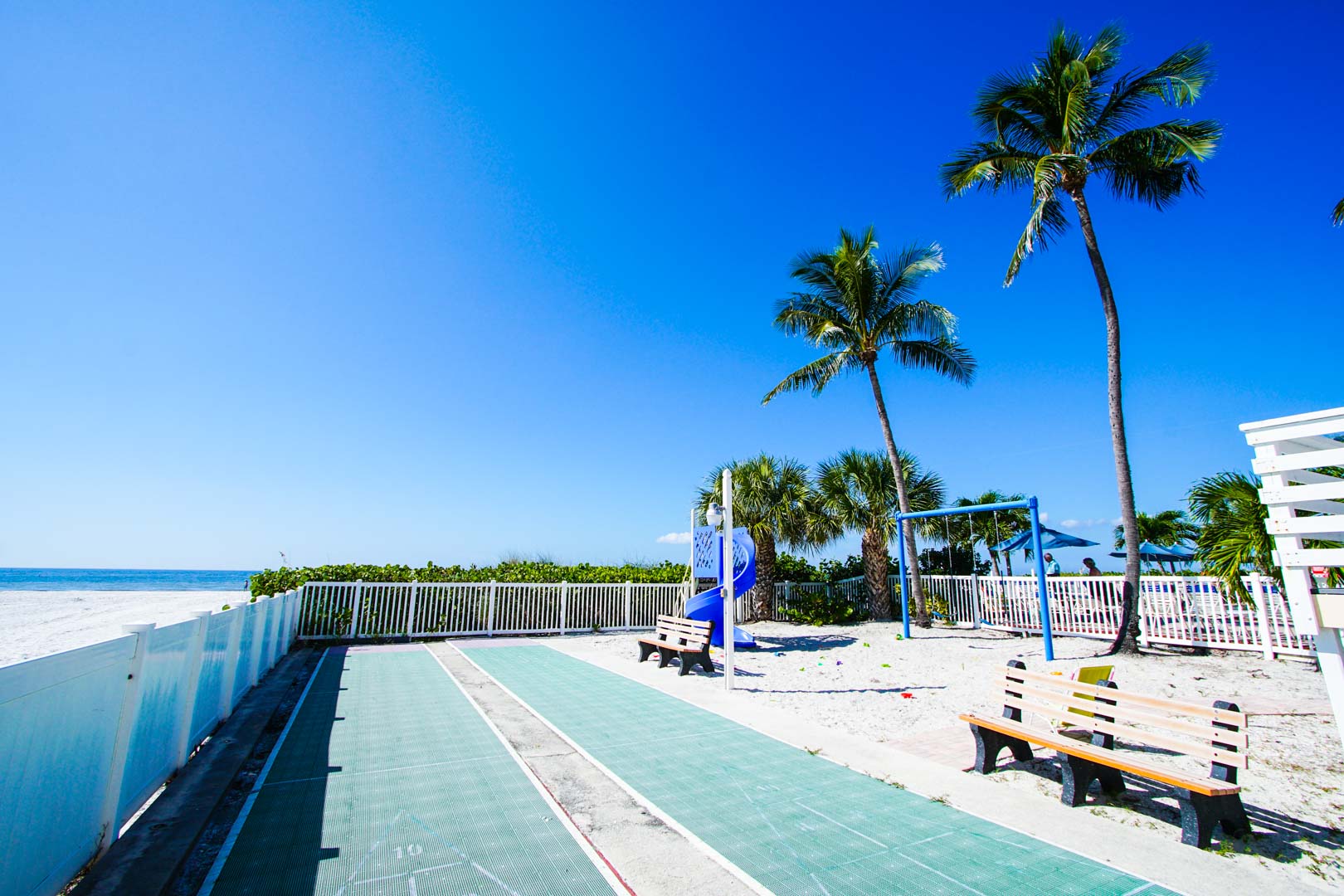 A playground facing the beach at VRI's Windward Passage Resort in Fort Myers Beach, Florida.